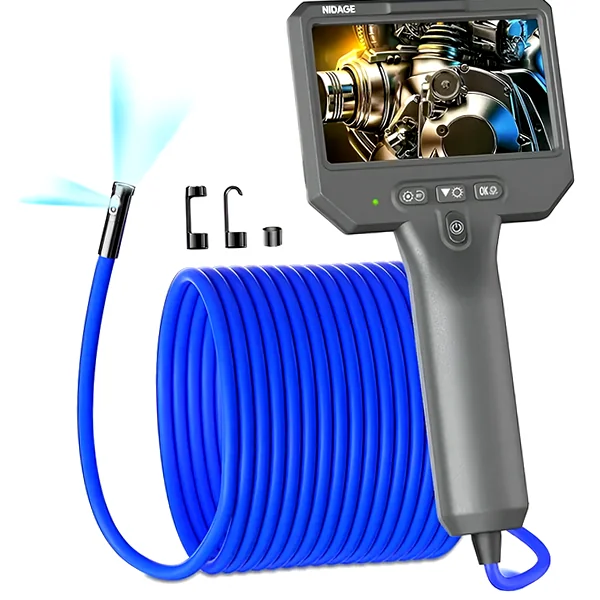 Dual-lens borescope with 4.3" screen and long flexible cable for deep inspections